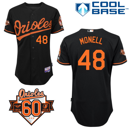 Johnny Monell #48 MLB Jersey-Baltimore Orioles Men's Authentic Alternate Black Cool Base/Commemorative 60th Anniversary Patch Baseball Jersey